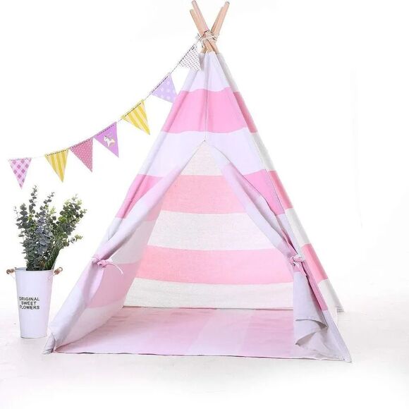 Ejoy Kid Pink Canvas Indoor Toy Teepee Play 6' Tent For Carry Case with Mat SU35 - Picture 4 of 5